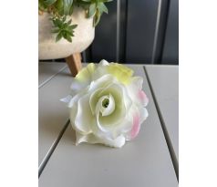 Umelá hlávka ruže 625-02 krémovo-ružovo-zelena