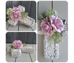 Aranžmán KRÍŽ 30x23cm ružové ruže