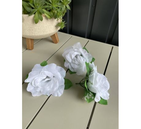 Umelá hlávka ruže s lístkami 486P 12cm biela