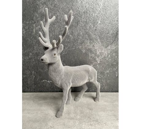 Vianočný zamatový jeleň 50596 31cm sivý