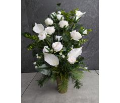 Vysoká ikebana Flakon výška 62cm krémové kvety