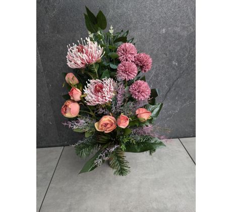 Vysoká ikebana Flakon výška 63cm ružovo-fialová