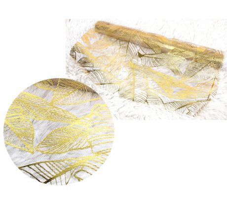 Organza šírka 48 cm, dĺžka 450 cm 55509 zlaté lístie