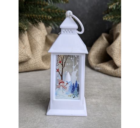 Biela Mini LED lucerna 5941 so snehuliakom 14x5,5x5,5cm 