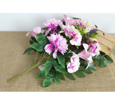 Umelá kytica miešaná HORTENSIA+ĽALIA 049A  57cm cyklamenovo-rúžová