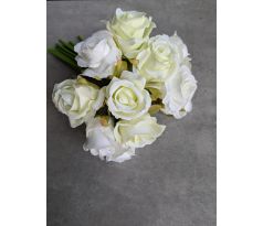 Kytička/zväzok ruží 332A 26cm X12 bielo-zelená