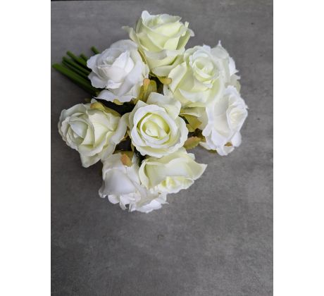 Kytička/zväzok ruží 332A 26cm X12 bielo-zelená
