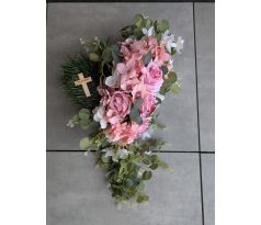 Náhrobná ikebana SRDCE-SPOMÍNAME 30x63cm ružová