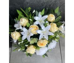 Veľká zaťažená ikebana 40x60cm bielo žlté kvety