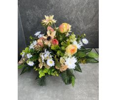 Jesenná zaťažená ikebana na hrob 34x48cm