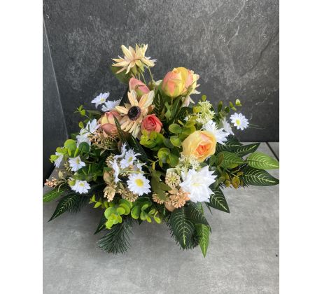 Jesenná zaťažená ikebana na hrob 34x48cm